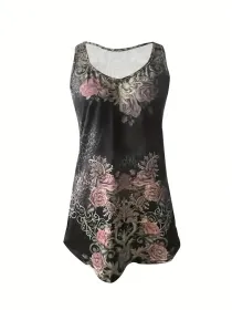 Summer New Casual Sleeveless Top Floral Print Fashion Tank (Option: S)