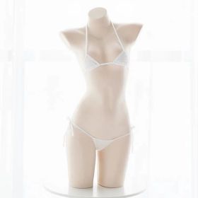 2PC Women Mini Bikini Sexy-Lingerie Pajamas Strappy Underwear Briefs Bra Sets Swimsuit Female Bathers Bandage Bathing Suit (Color: White)
